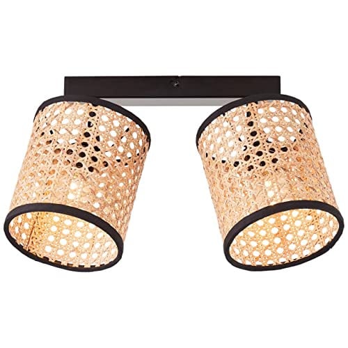 Brilliant Wiley 2-lichts spotbar in zwart met rotan en hout, dimbaar en verstelbaar