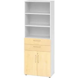 bümö Aktenregal & Schrank abschließbar, Büroschrank Regal & Schubladen Kombination Holz 80cm breit in weiß - Schrank für's Büro & Arbeitszimmer, Büro