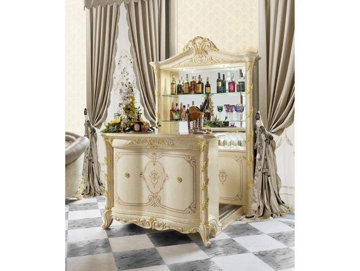 JVmoebel Bartisch Elegantes Holzregal in Beige mit integriertem Bartisch und Vitrine (Bartisch), Made in Europa