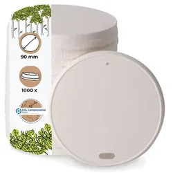 BIOZOYG 1000 Stück Ø 90mm biologisch abbaubar, umweltfreundlich, weißer Papierdeckel, Becherdeckel, kompostierbar nachhaltig Plastikfrei
