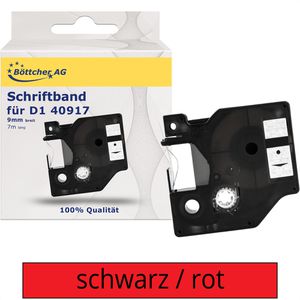 kompatibel für Dymo 40917, Schriftband, D1, 9mm, Länge 7m, schwarz auf rot