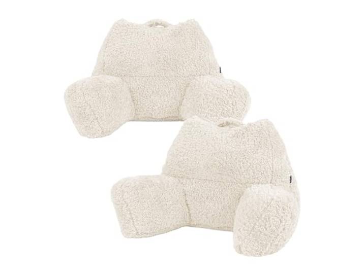 Icon Teddybär Rückenlehne Lesekissen, Beige, 2er Pack, Lesekissen Flauschig mit Sitzsack Füllung, Rückenstütze mit Tragegriff