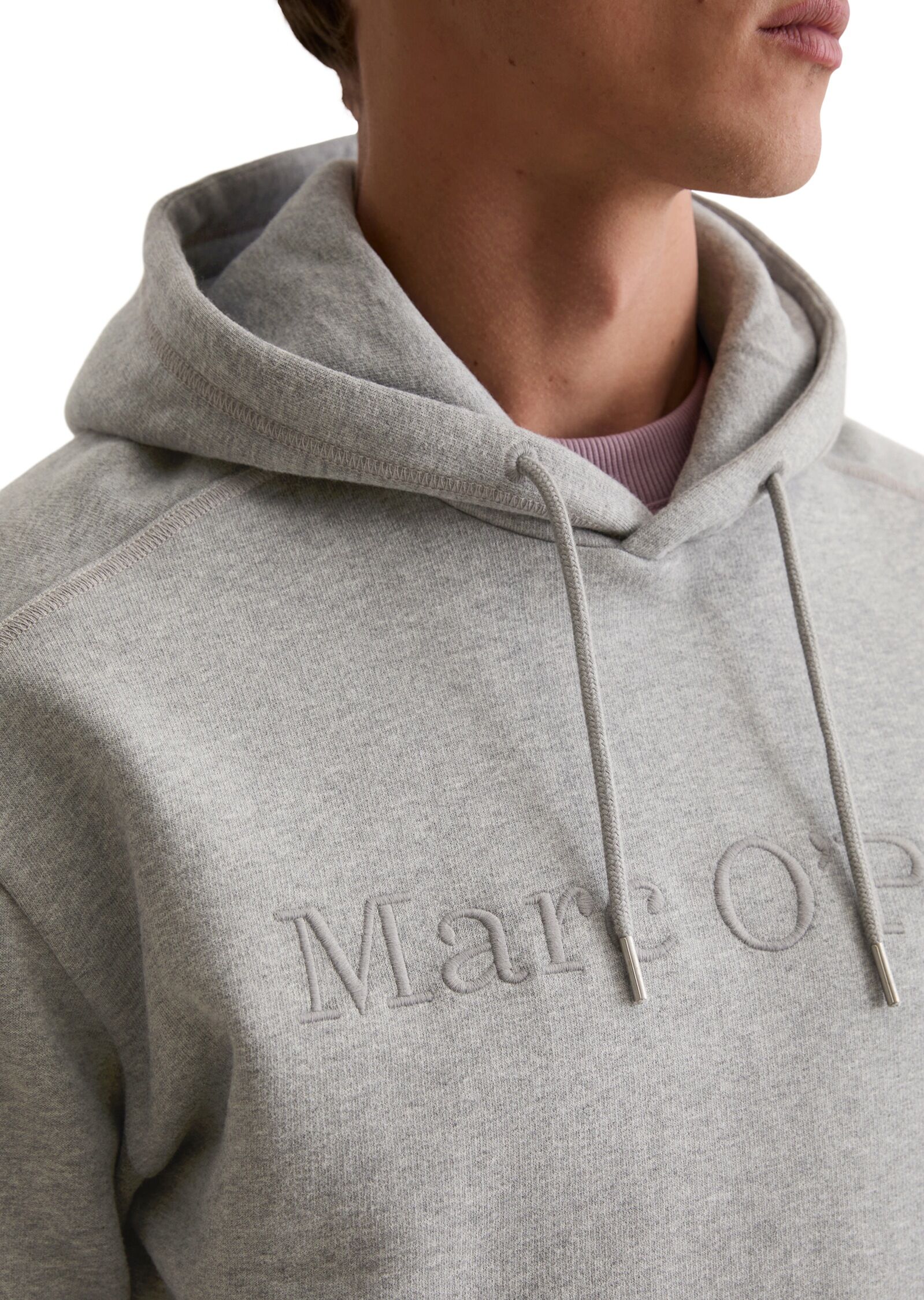 Marc O' Polo Hoodie MARC O'POLO "relaxed fit aus weicher Bio-Baumwolle", Herren, Gr. S, grau (cloudy grau melange), Sweatware, Obermaterial: 100% Baumwolle, relaxed fit normal, Rippbündchen, Sweatshirts Hoodie, Ton-in-Ton Stickerei auf der Brust cloudy gr