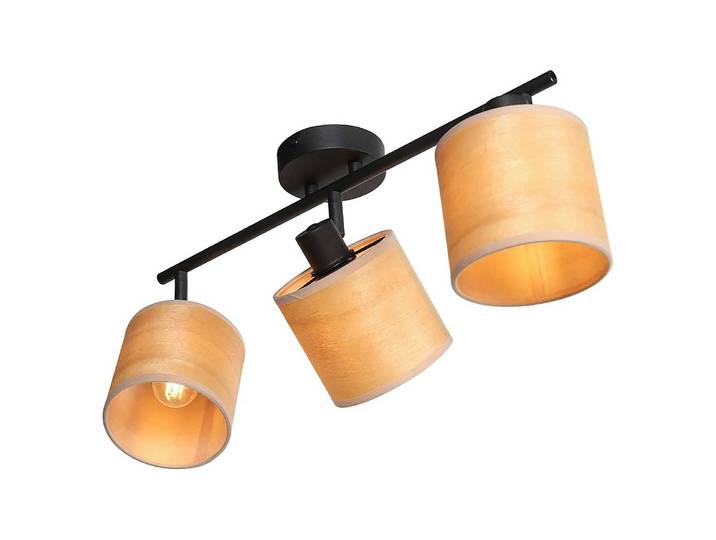 Plafonnier LED Bambus 56 x 22 x 12cm Noir 3 Aluminium thermopoudré Partiellement en Bambou massif enduit E14