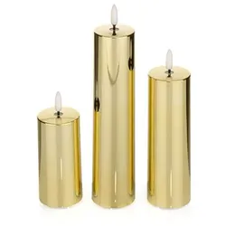 ELAMBIA 3 LED-Kerzen Metallic-Glanzoptik 5h-Timerfunktion H.10,15 & 20cm, Ø 5cm