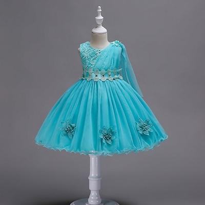 Blumenmädchenkleid Mädchen Formelle Kleidung Hochzeitskleidung Party Hochzeit Formell Mode Formell Schön Netz Blumen Ärmellos Rundhalsausschnitt Blau Weinrot Ab 4 Jahren