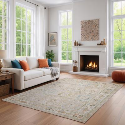 ROW Cavett Textural Distressed Traditional Beige/ Blue Area Rug