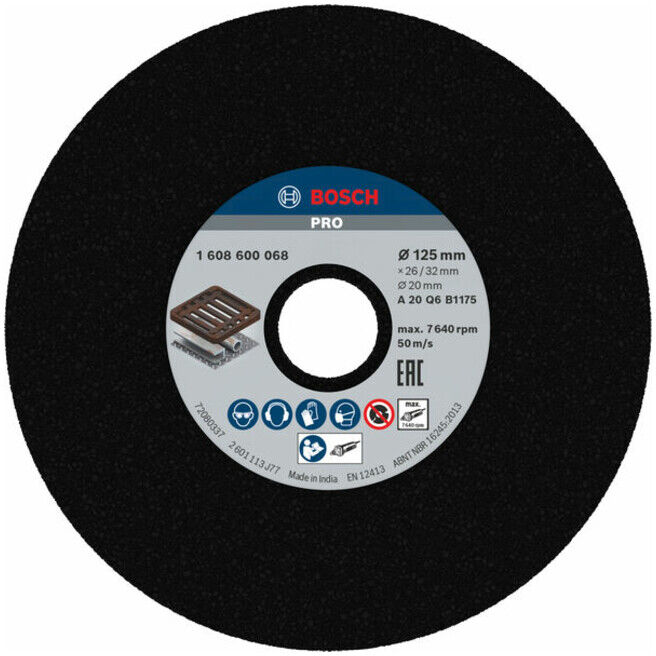Meule BOSCH pour meuleuses droites 125 mm, 20 mm, 20 (1608600068)