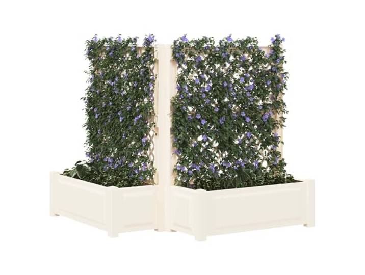 Großer Behälter mit Gitter, 2 Stück, Polypropylen, Weiß Topf für Kletterpflanzen, Terrasse, Garten, integriertes Gitter, langlebiges Polypropylen