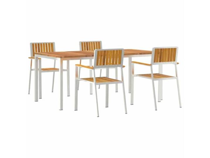 Esstisch-Set für den Außenbereich, 5-teilig, 180 x 90 x 75 cm, Edelstahl Robuster Rahmen aus Edelstahl, braun und silber, klare Linien, pflegeleicht, wetterfest