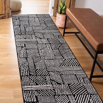 World Rug Gallery Contemporary Boho Stripes Black Area Rug