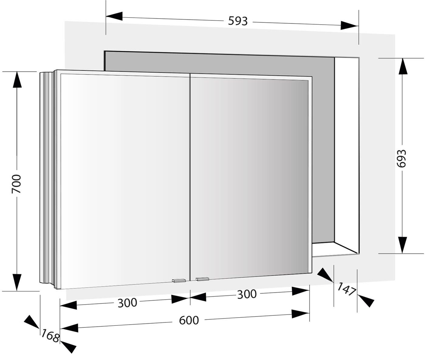 Sprinz Pure-Line Spiegelschrank Einbau mit 2 Türen 60 cm