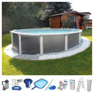 Rundpool KWAD "Steely Supreme Design inkl. Sicherheitsleiter und Zubehör", grau (anthrazit), H:132cm Ø:460cm, Schwimmbecken, Rundpool, 10-tlg., Höhe: 132 cm, inkl. Wasserpflegeset, graue Innenfolie