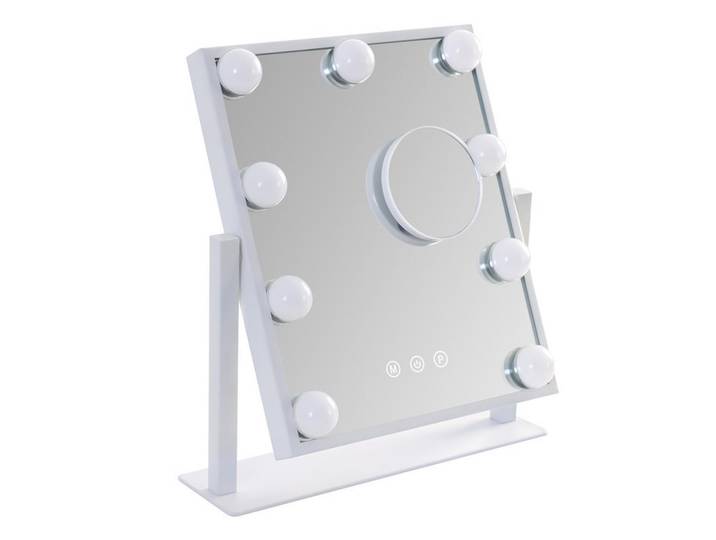 Nettlife Schminkspiegel Emmerich II 38/34cm, Weiß, Metall, LED integrated, 34x7x38 cm, Lampen & Leuchten, LED Beleuchtung, LED-Tischlampen