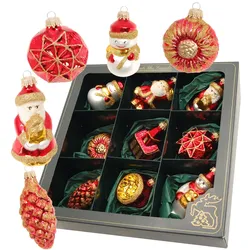 Krebs Glas Lauscha Rot-Goldenes Formen- & Figuren-Sortiment 6-8cm, 9-teilig Glasornamente, mundgeblasen, handbemalt