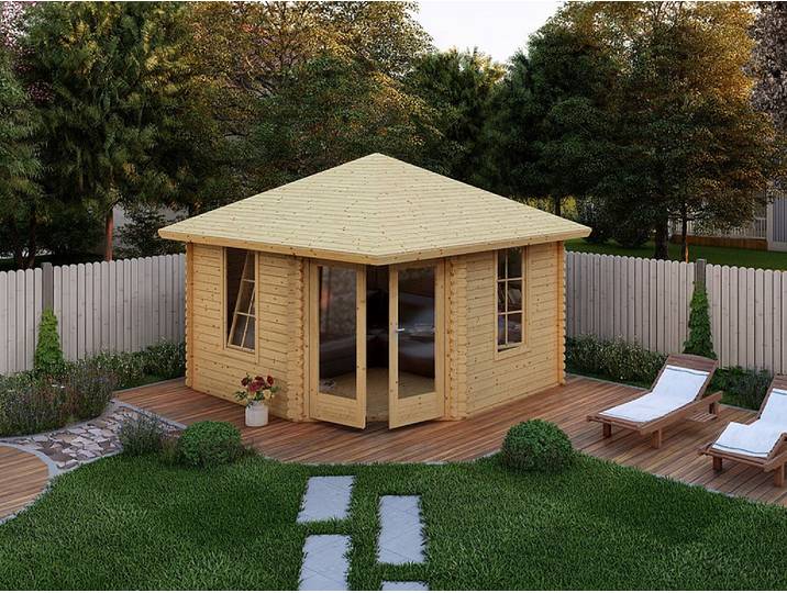 Eck-Gartenhaus aus Holz 16,73 m² - Wandstärke 40 mm - SEVEANA
