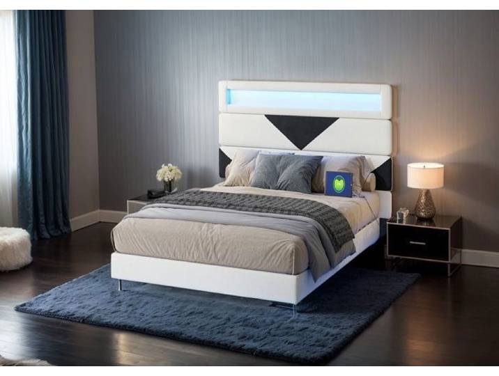 Lit double 160x200 - Capitonné - Tête de lit matelassée - LED - USB
