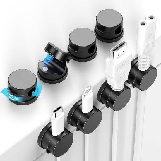Famanu Kabelhouder set van 8 - Draaibare kabelclips met zelfklevende achterkant - Zwart