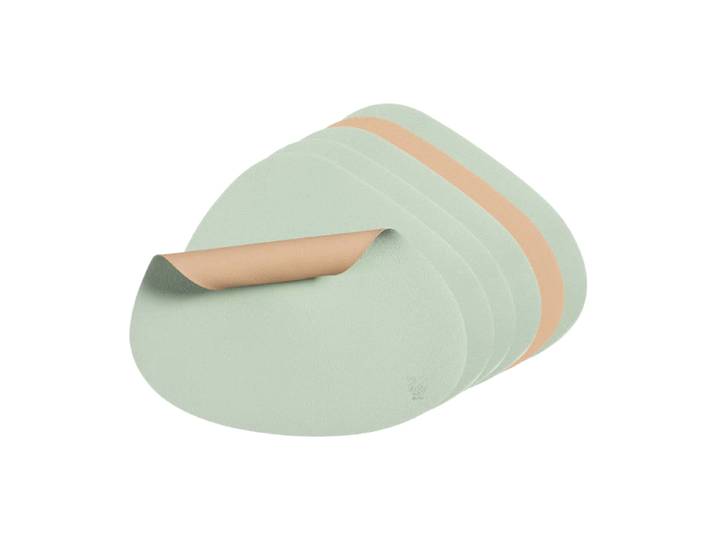 Björn Lot de 6 set de table incurvés réversibles en cuir recyclé - Rose pâle et vert pâle