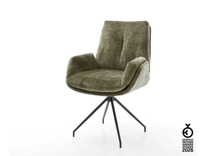 Drehstuhl Clea-Flex Chenille Olive Kreuzgestell konisch Schwarz 180° drehbar, Esszimmerstühle