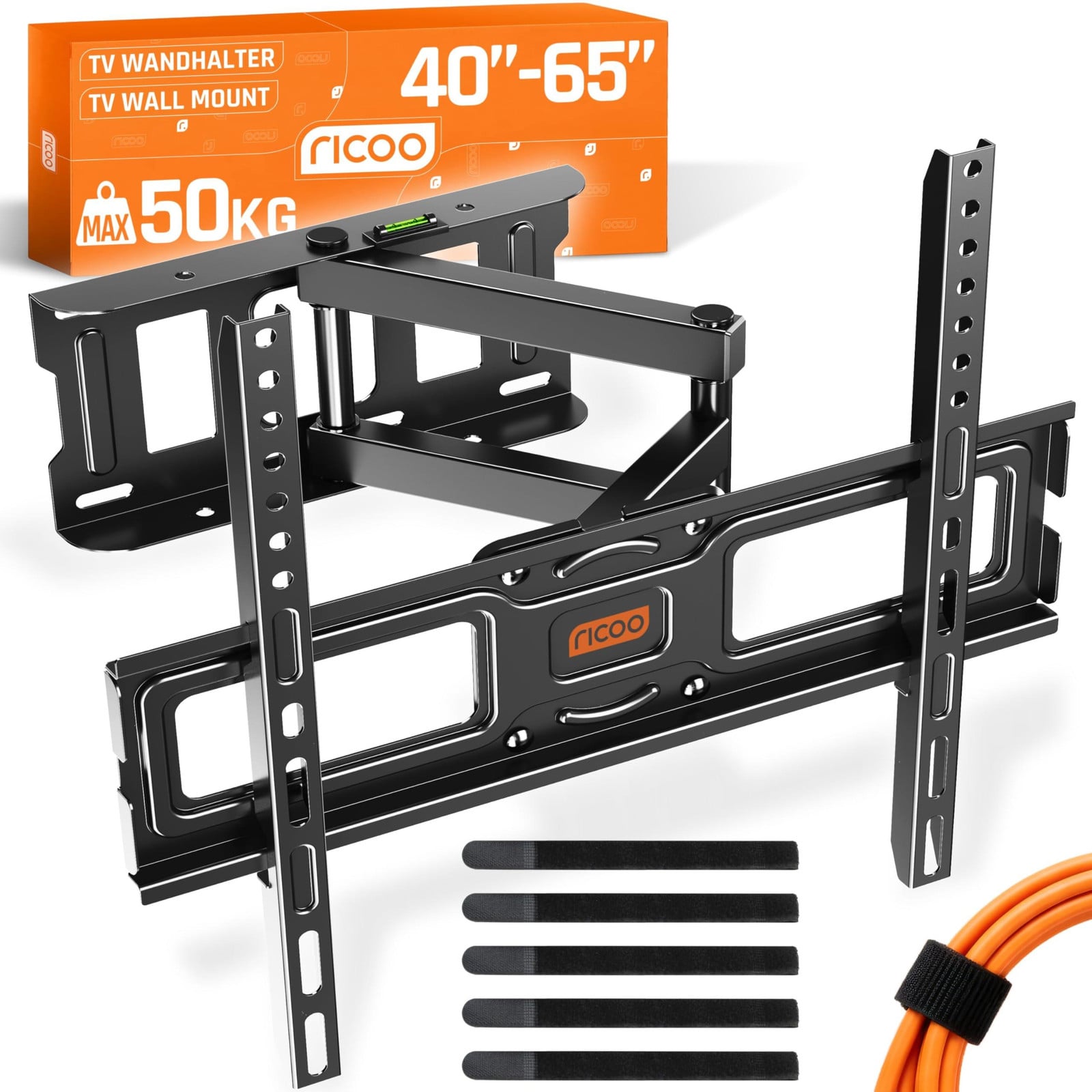RICOO S5144 TV-wandhouder voor 40-65 inch televisies, schwenkbaar en kantelbaar, grijs