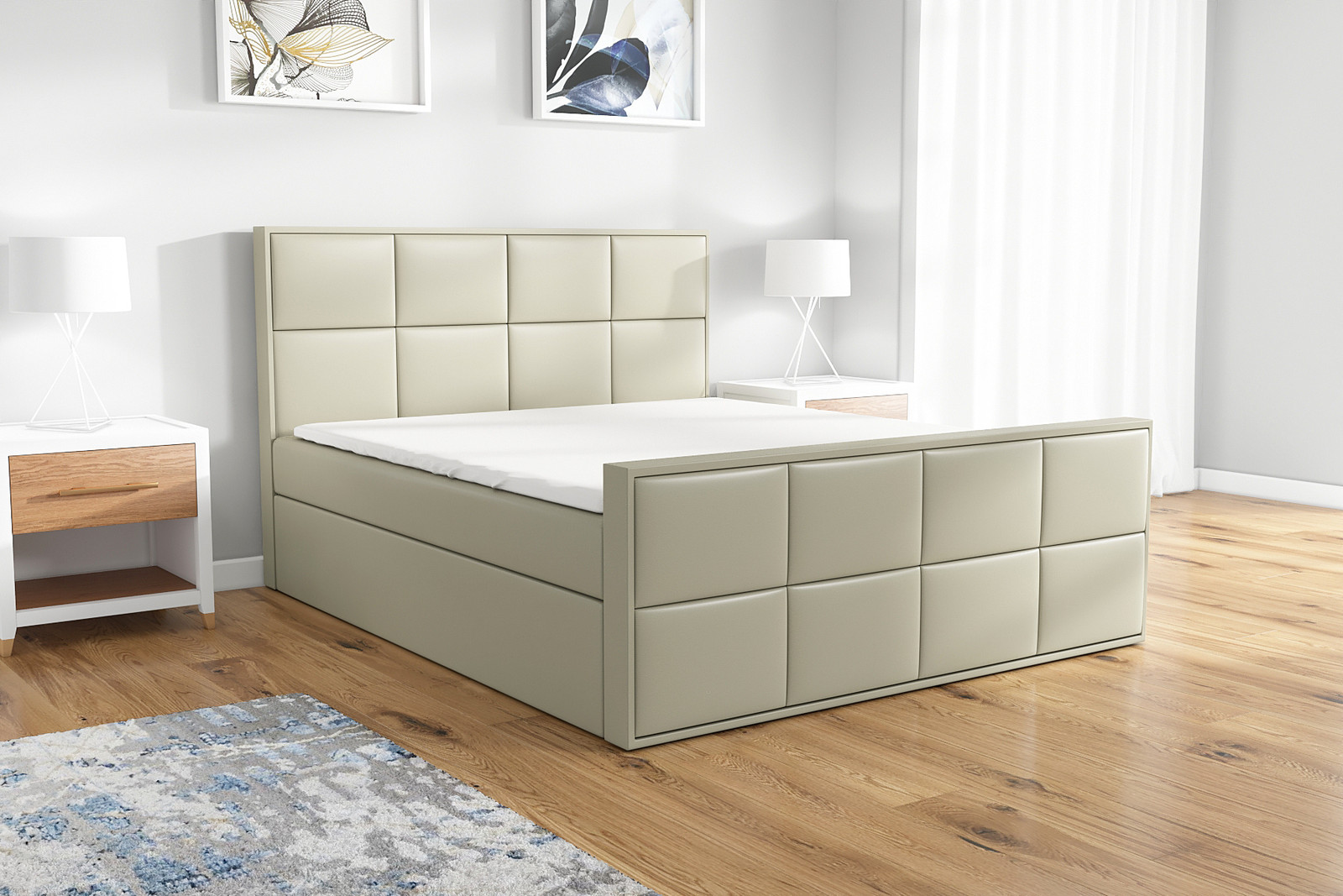 Mebloland Boxspringbed OMAR 140x200 met 2 lades, Bonell-matras, topper en hoofdbord