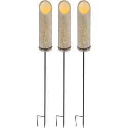 Steckleuchte Bambus Solarleuchte Erdspieß Bambuslampe Solar, Dekor-Stanzungen, grün, LED warmweiß, DxH 12x79,5 cm, 3er Set