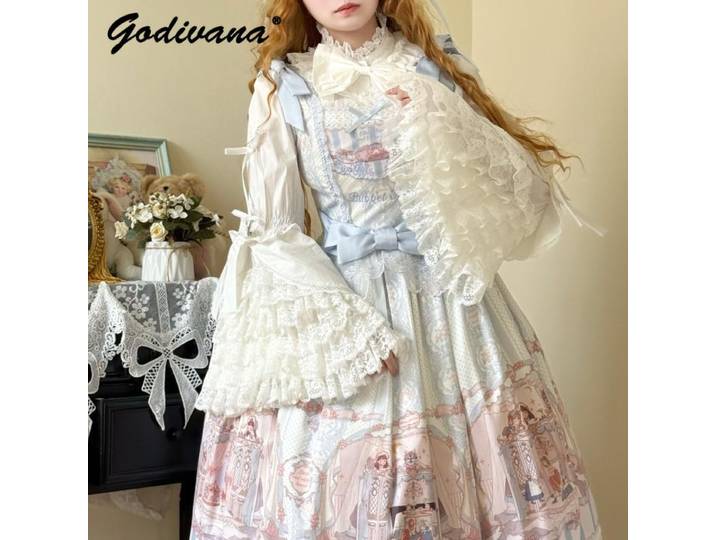 L-4XL grande taille Lolita chemises nouveau printemps femmes dentelle Ji manches femmes magnifique Blouse hauts doux à manches longues Blusas
