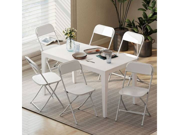 Chaise pliante - SOGEU - Lot de 6 - Blanc - Cadre acier thermolaqué - Assise plastique à trous d'écoulement