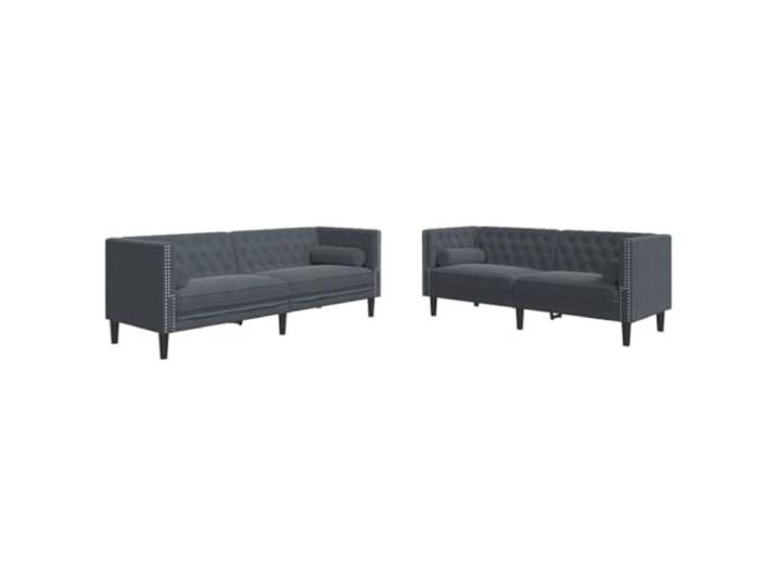 vidaXL 2-TLG. Chesterfield-Sofa-Set mit Nackenrollen Dunkelgrau Samt