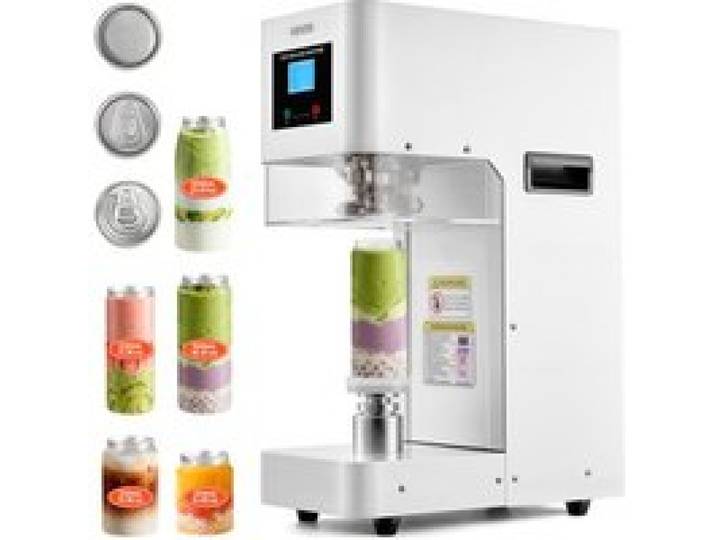 VEVOR Machine à Sceller les Canettes Automatique Diamètre Scellage 55 mm, Scelleuse Canettes Commerciale, Compatible avec Canette PET et Aluminium, pour Café, Soda et Boissons, Hauteur Réglable, Blanc