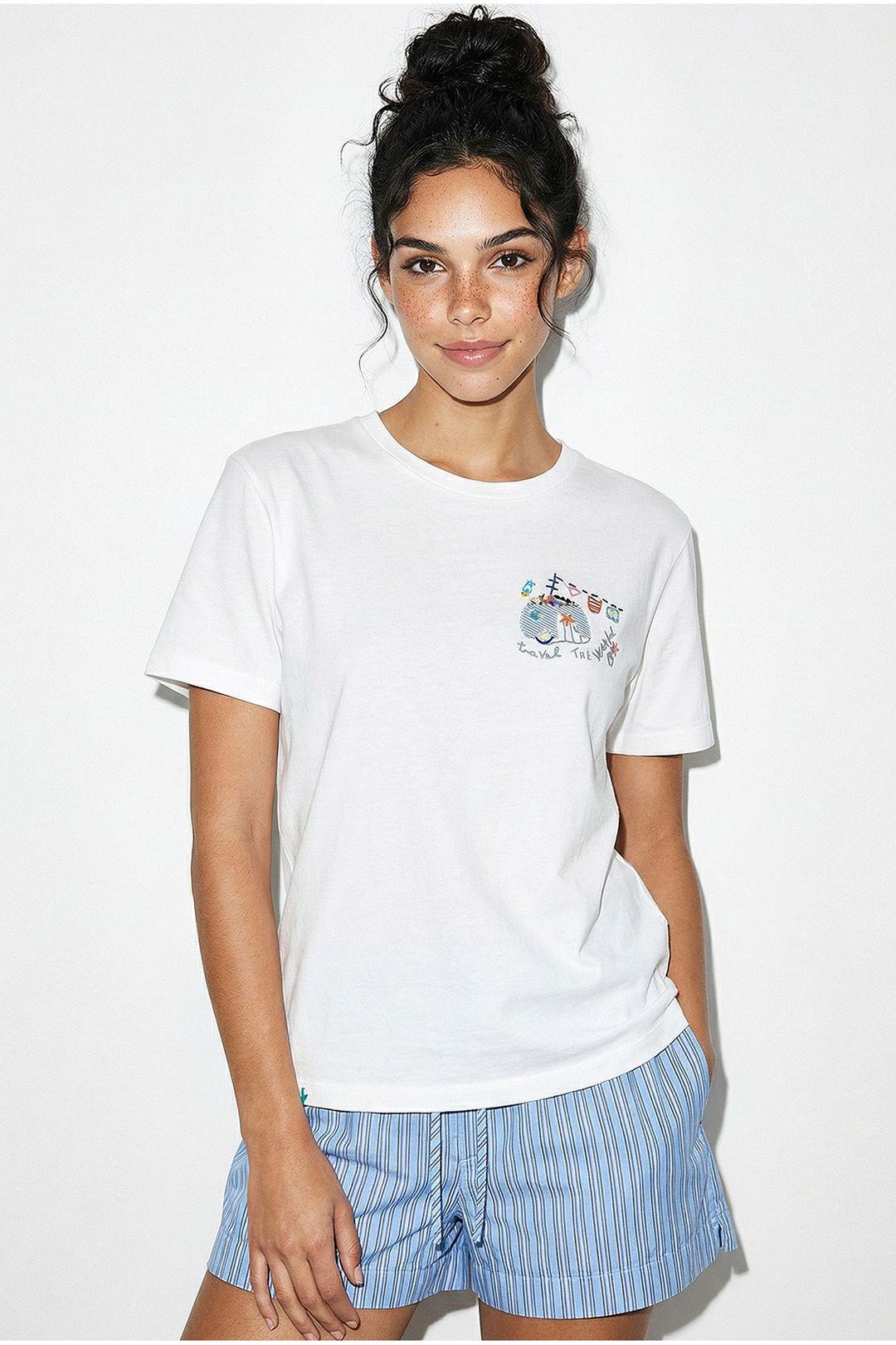 Geborduurd T-shirt met ronde hals