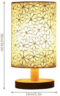 Uplifted Finds Linen LED Nightstand Table Lamp USB Powered Warm White Light Wooden Beside Light For Bedroom plum Pattern