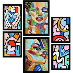 POSTER Set Mit 6 Lady Mazarelli In Weibliche Zusammenfassung Ästhetische Dekorative Gemälde Für Ihr Wohnzimmer Zuhause A3 & A4 Schwarzer Rahmen