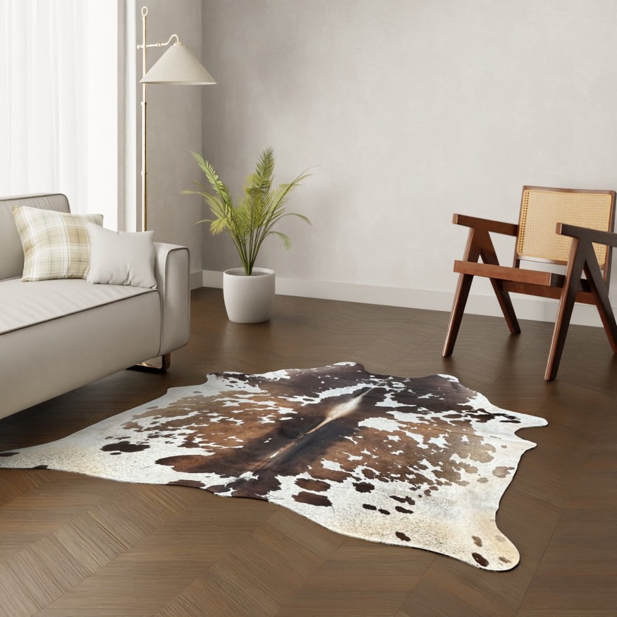 Wit bruin bonte koeienhuid vloerkleed XL
