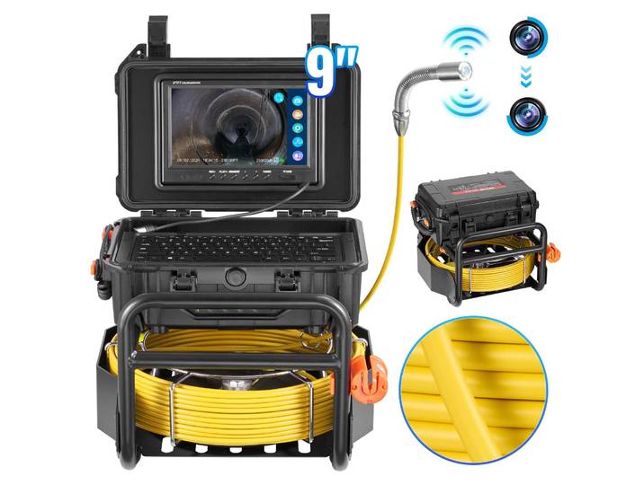 VEVOR Caméra pour canalisations 70 m\, caméra d'inspection de canalisations à nivellement automatique avec émetteur 512 Hz\, compteur de distance\, écran 9 pouces\, caméra HD pour canalisations 1080P