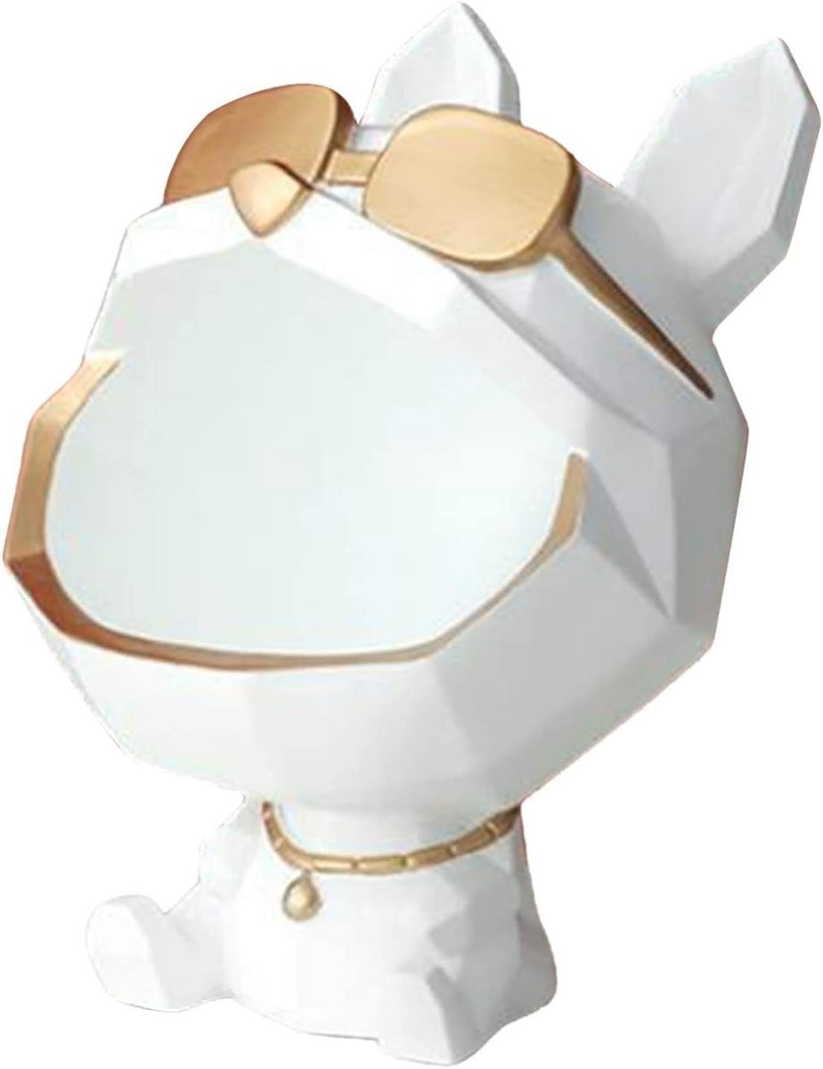 Wit Hondenbeeldje Puppy met Grote Mond voor Decoratie en Opslag, Hoogte: 23,5 cm