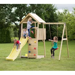 Wendi Toys Holz Spielturm Biene | inkl. Rutsche, Kletterwand, Schaukel & Sandkasten | Natur | 280x270x270 cm - Natur