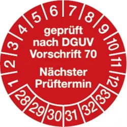 Dreifke® Prüfplakette geprüft nach DGUV Vorschrift 70 nächster P - 30 mm Folie selbstklebend, 10 St