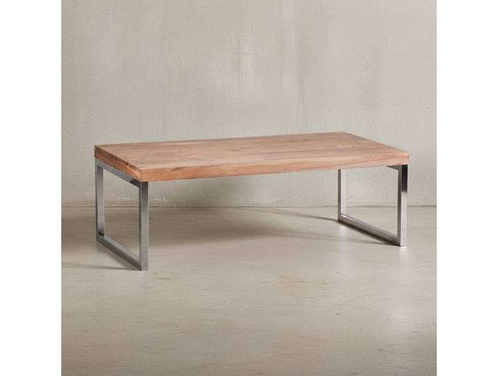 KADIMA DESIGN Couchtisch Handgefertigter Massivholz-Kaffeetisch ISEN mit Chrom Standfüßen