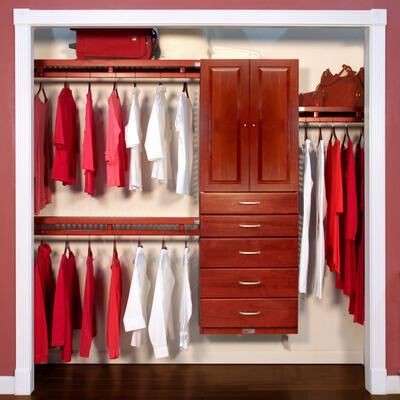 John Louis Home Solid Wood Reach-In Simplicity Closet System with 5-Drawers and Raised Panel Doors Red Mahogany