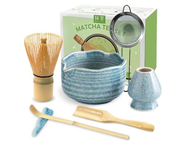 Matcha Set 7-teilig Keramik Schale Bambus Besen Vintage Blau, 15x10x15 cm, Geschirr, Kannen & Karaffen, Kaffeezubehör & Teezubehör