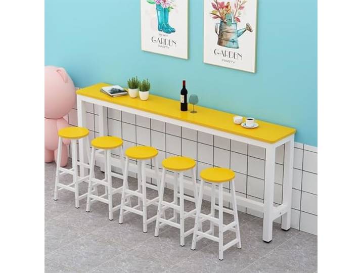 yurstcggh Langer Bartisch,Bartisch für Küche,Bistrotisch aus Metall & Holz,Stehtisch rechteckig,Hochtisch für Küche Wohnzimmer Esszimmer, Esstisch 160×40×100cm Gelb + Weiß