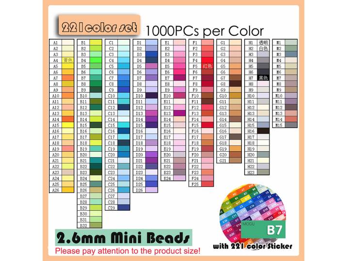 Yantjouet 2.6mm Mini perles 221 couleurs 1000 par couleur perles de fer avec autocollant coloré Pixel Art bricolage cadeau
