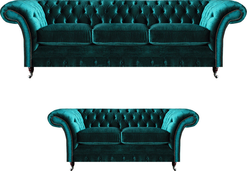 Chesterfield Luxus Design Einrichtung Grün Dreisitzer mit Zweisitzer Sofas
