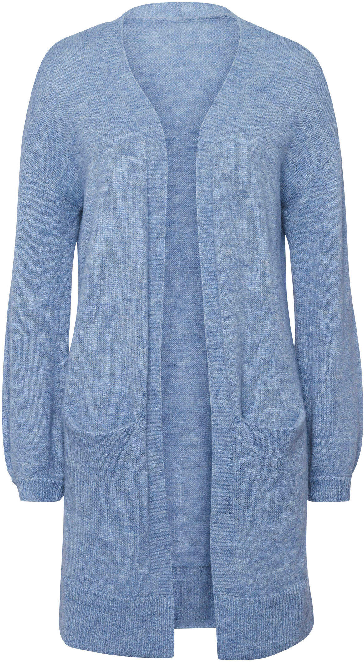 Strickjacke HEINE "Strickjacke Strickjacke mit Taschen", Damen, Gr. 34, bleu, Modisch, V-Ausschnitt, Strickjacken Strickjacke