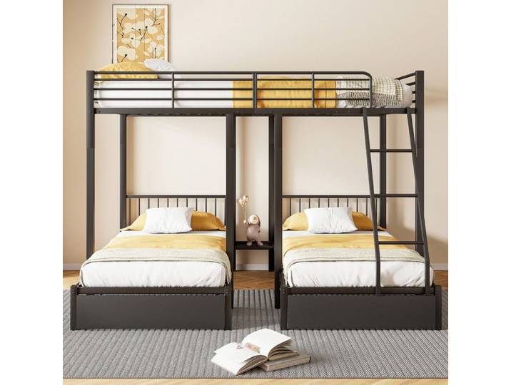 Lit Superposé Métal - Transformable en 3 lits - 140x200cm et 2x90x200cm - Noir - EN747 Certifié