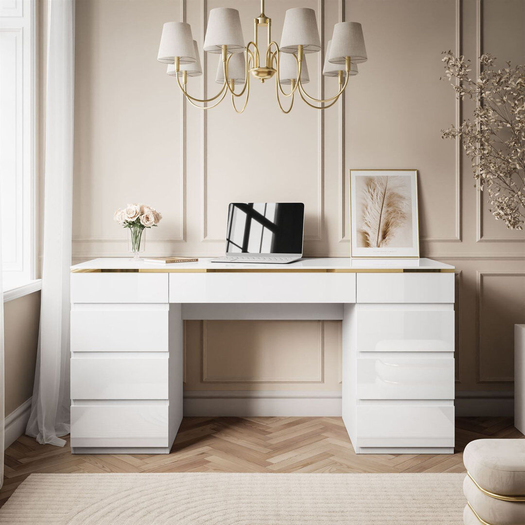 Canora Grey Standing Desk White Gloss/Gold 79.2cm H X 156.8cm W X 55cm D