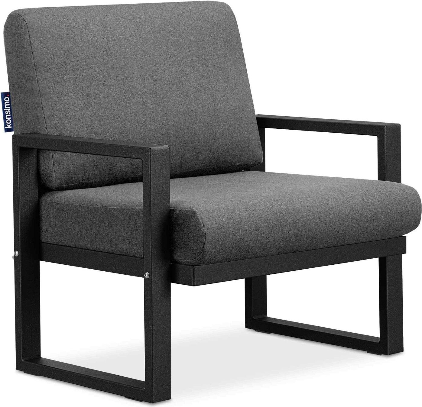 Konsimo Wasser- und fleckenabweisender Gartenstuhl "FRENA", Schwarz/Grau, Stahl/Schaumstoff/Stoff, Loft, 70x65x60cm