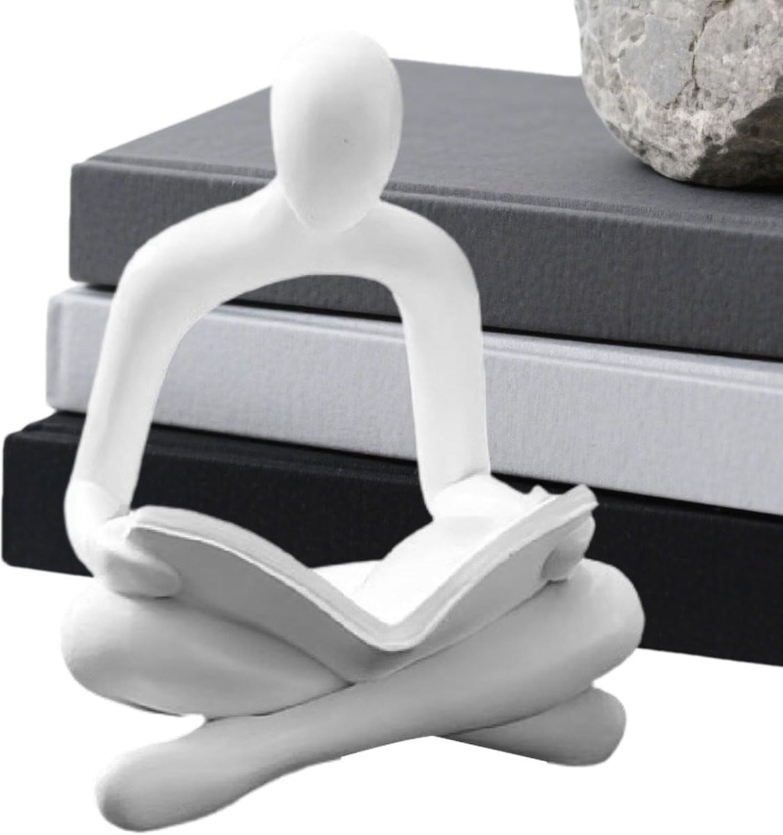 Abstract Beeld Lezende Vrouw Moderne Kunst Sculptuur Wit Hoogte: 13 cm